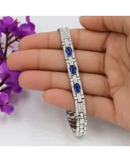 925 Sterling Silver Blue Sapphire & Swarovski Crystal Chain Bracelet