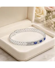 925 Sterling Silver Blue Sapphire & Swarovski Crystal Chain Bracelet