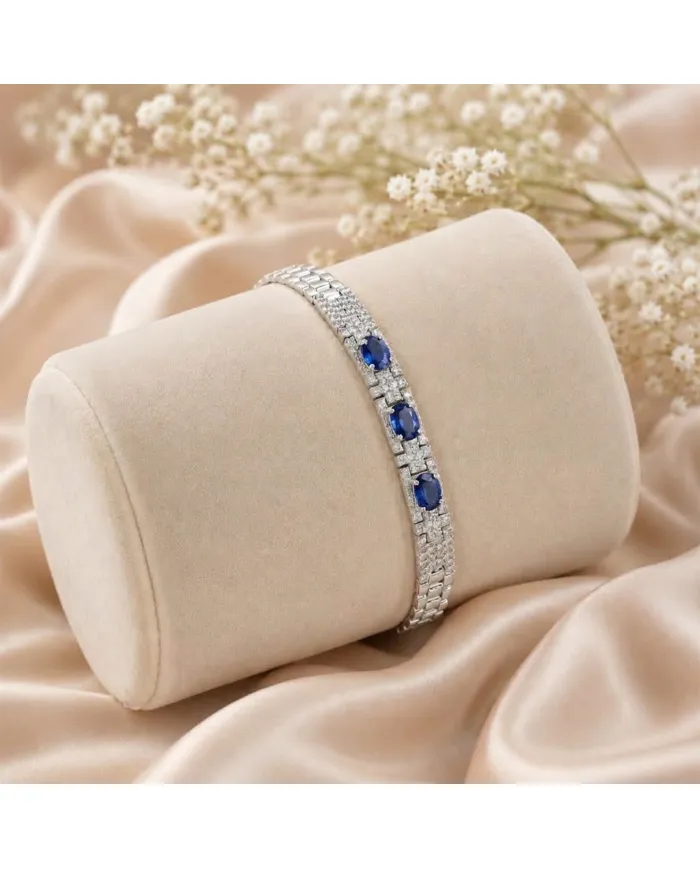 925 Sterling Silver Blue Sapphire & Swarovski Crystal Chain Bracelet