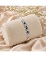925 Sterling Silver Blue Sapphire & Swarovski Crystal Chain Bracelet