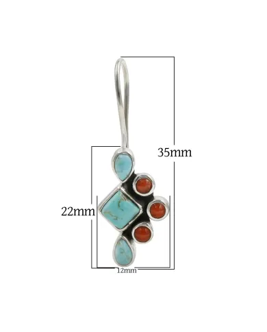 Arizona Turquoise & Coral Earrings | 925 Sterling Silver Jewelry