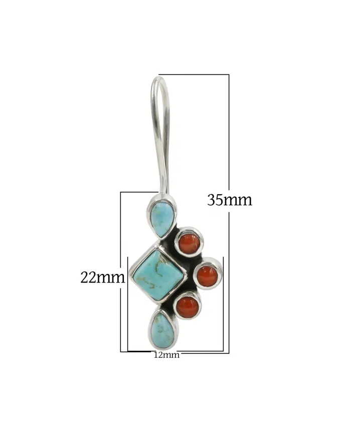 Arizona Turquoise & Coral Earrings | 925 Sterling Silver Jewelry