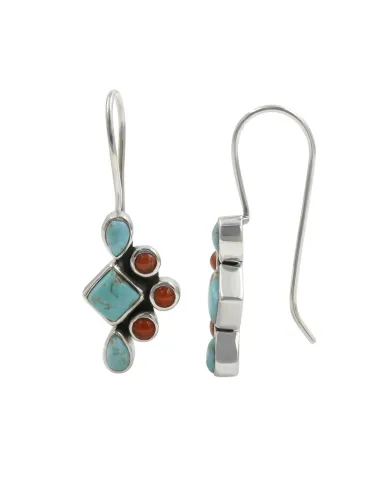Arizona Turquoise & Coral Earrings | 925 Sterling Silver Jewelry