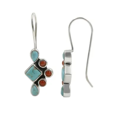 Arizona Turquoise & Coral Earrings | 925 Sterling Silver Jewelry