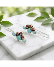 Arizona Turquoise & Coral Earrings | 925 Sterling Silver Jewelry