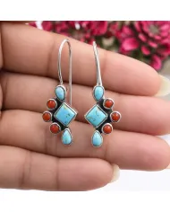 Arizona Turquoise & Coral Earrings | 925 Sterling Silver Jewelry