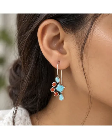 Arizona Turquoise & Coral Earrings | 925 Sterling Silver Jewelry