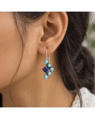 Arizona Turquoise, Lapis Lazuli Dangle Earrings - 925 Sterling Silver