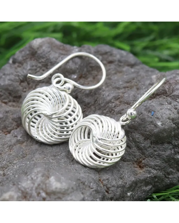 925 Sterling Silver Spiral Drop Earrings - Handmade Jewelry