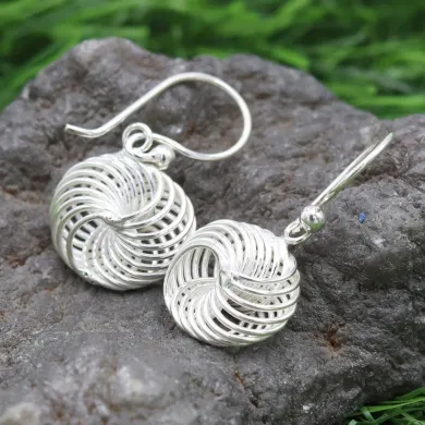 925 Sterling Silver Spiral Drop Earrings - Handmade Jewelry
