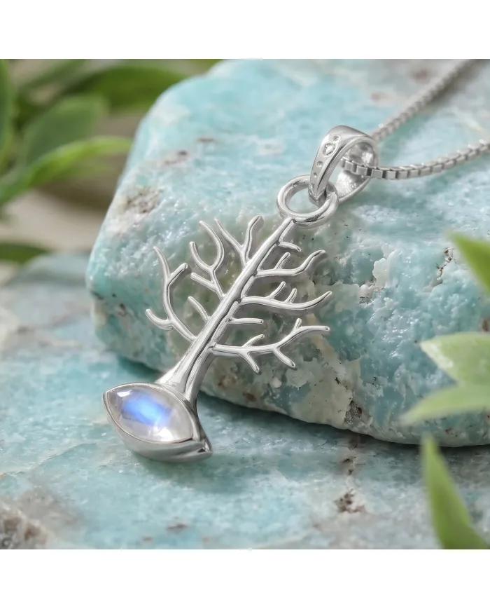Moonstone Tree of Life Pendant Necklace | 925 Sterling Silver Jewelry