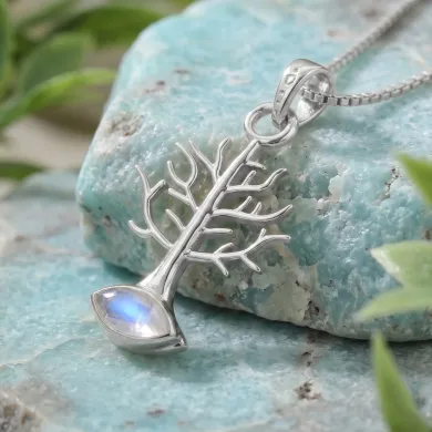 Moonstone Tree of Life Pendant Necklace | 925 Sterling Silver Jewelry
