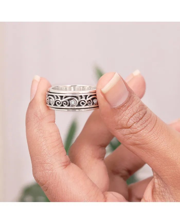 Swarovski Crystal Sterling Silver Ring, Spinner Ring, Anxiety Ring, Meditation Ring, Yoga Ring, Fidget Ring, Unisex Ring