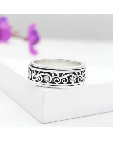 Swarovski Crystal Sterling Silver Ring, Spinner Ring, Anxiety Ring, Meditation Ring, Yoga Ring, Fidget Ring, Unisex Ring