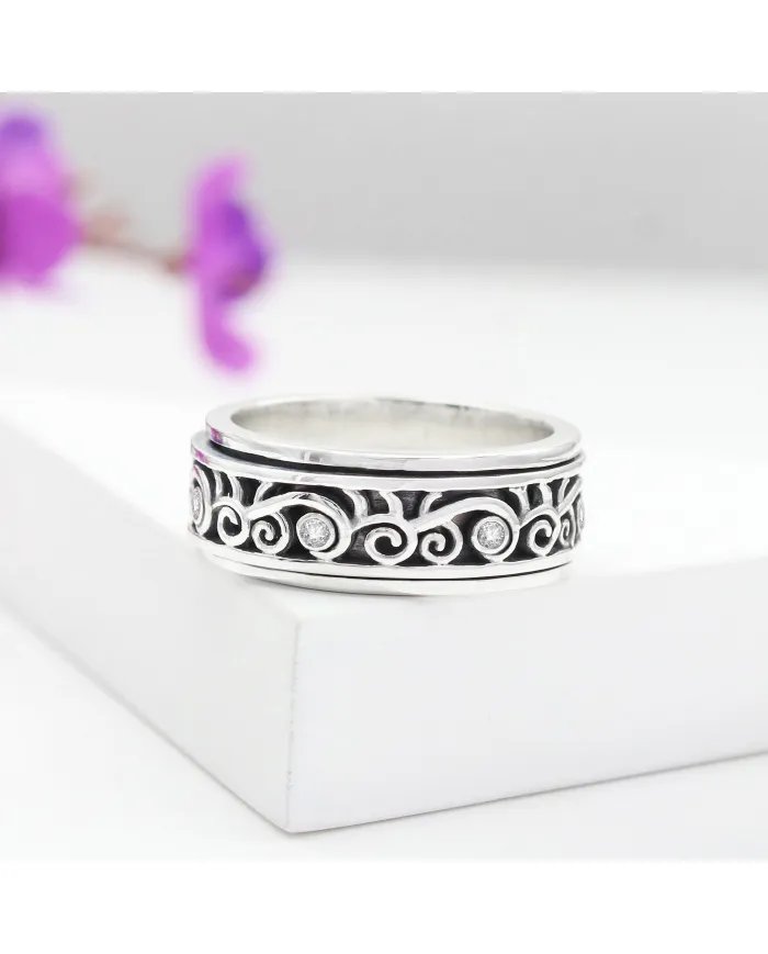 Swarovski Crystal Sterling Silver Ring, Spinner Ring, Anxiety Ring, Meditation Ring, Yoga Ring, Fidget Ring, Unisex Ring