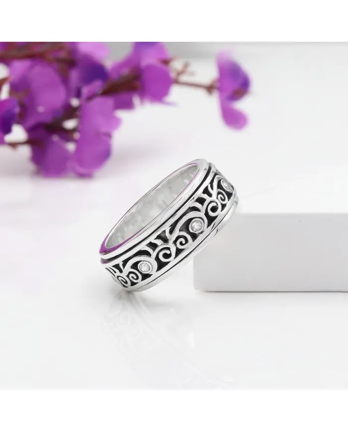 Swarovski Crystal Sterling Silver Ring, Spinner Ring, Anxiety Ring, Meditation Ring, Yoga Ring, Fidget Ring, Unisex Ring