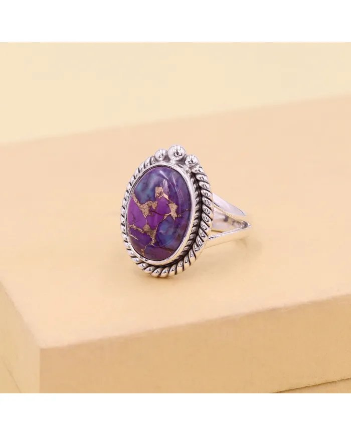 Purple Copper Turquoise Gemstone, Solid Sterling Silver Handmade Statement Ring For Women