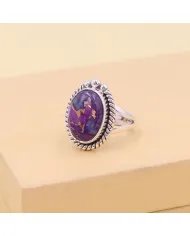 Purple Copper Turquoise Gemstone, Solid Sterling Silver Handmade Statement Ring For Women