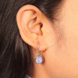 Moonstone Earrings, Sterling Silver Earrings, Dainty Round Earrings, Ear Wire Earrings, June Birthstone, Vintage Earring for her