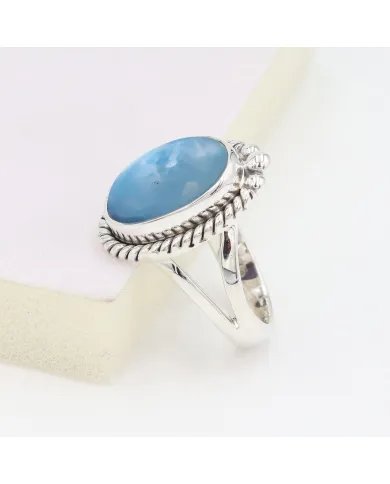 Larimar Gemstone Ring - 925 Sterling Silver Handmade Boho Jewelry