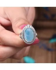 Larimar Gemstone, Solid Sterling Silver Handmade Statement Ring For Women