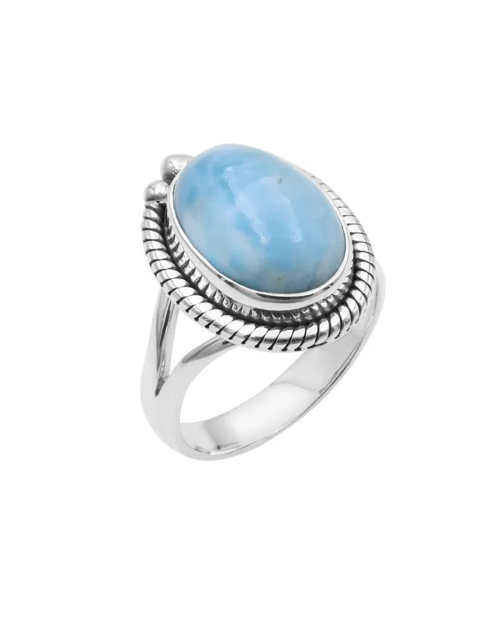 Larimar Gemstone, Solid Sterling Silver Handmade Statement Ring For Women