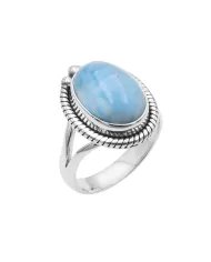 Larimar Gemstone, Solid Sterling Silver Handmade Statement Ring For Women