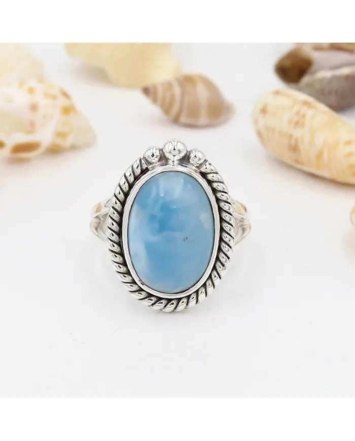 Larimar Gemstone, Solid Sterling Silver Handmade Statement Ring For Women