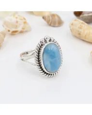 Larimar Gemstone, Solid Sterling Silver Handmade Statement Ring For Women