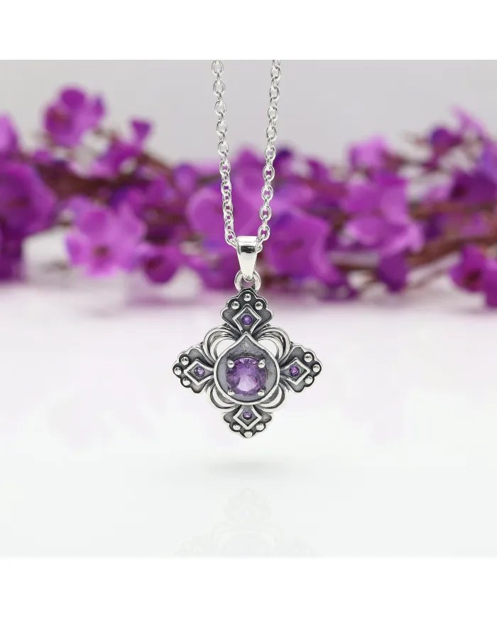 Amethyst Gemstone Handmade Sterling Silver Pendant Statement Necklace