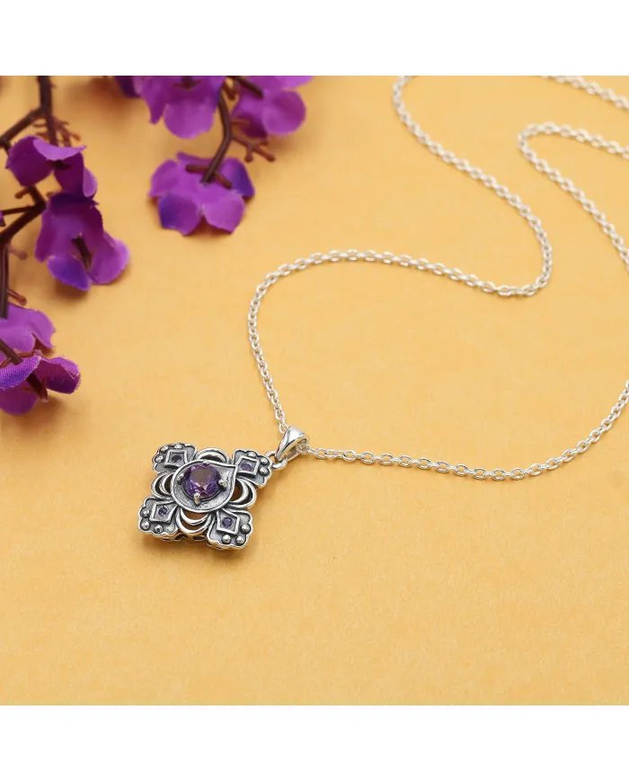 Amethyst Gemstone Handmade Sterling Silver Pendant Statement Necklace