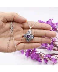 Amethyst Gemstone Handmade Sterling Silver Pendant Statement Necklace
