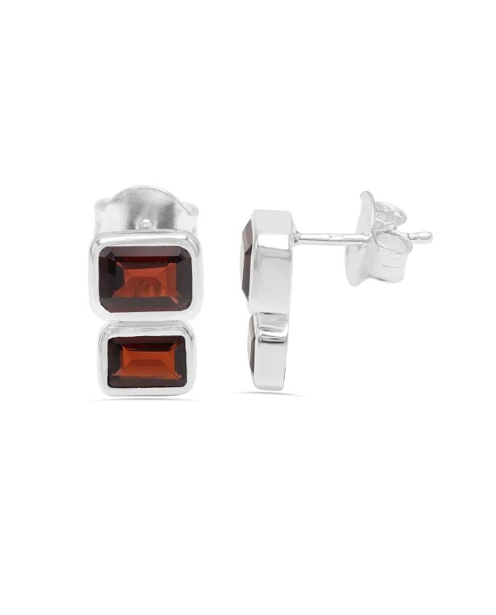 Garnet Gemstone Sterling Silver Stud Earrings - Handmade Stud Earrings For Women