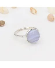 Blue Lace Agate Gemstone Ring - Sterling Silver Handmade Statement Ring Dainty Ring for Women