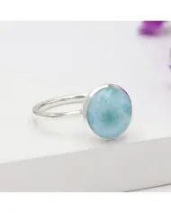 Larimar Gemstone Ring - 925 Sterling Silver Handmade Gemstone Jewelry
