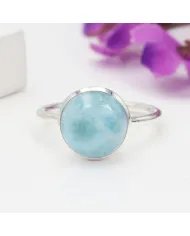 Larimar Gemstone Ring - 925 Sterling Silver Handmade Gemstone Jewelry