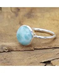 Larimar Gemstone, Solid Sterling Silver Handmade Statement Ring For Women
