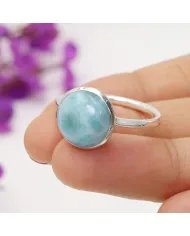 Larimar Gemstone Ring - 925 Sterling Silver Handmade Gemstone Jewelry