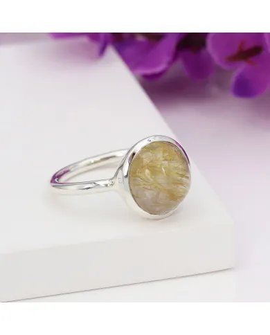 Rutilated Quartz Gemstone Ring - Sterling Silver Handmade Statement Ring For Women