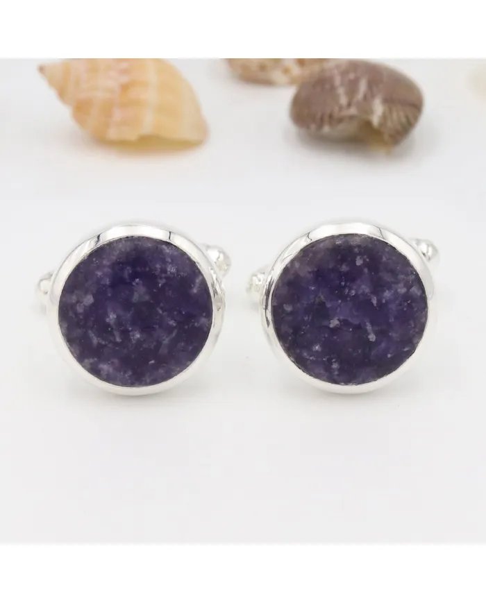 Lepidolite Sterling Silver Cufflinks for Men -Handcrafted Groomsmen Gift