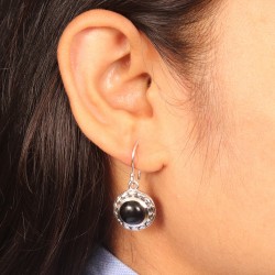 Black Onyx Earrings, Sterling Silver Earrings, Round Onyx Earrings, December Birthstone, Handmade Earrings, Beautiful Earrings