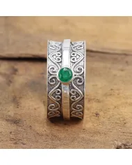 Emerald Spinner Ring | 925 Sterling Silver Filigree Fidget Band