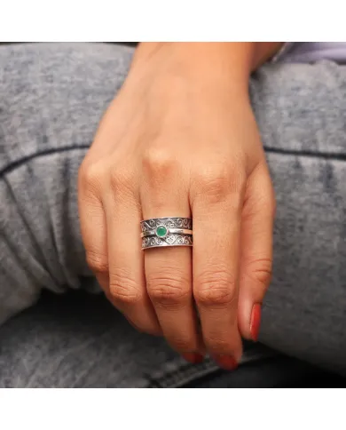 Emerald Spinner Ring | 925 Sterling Silver Filigree Fidget Band