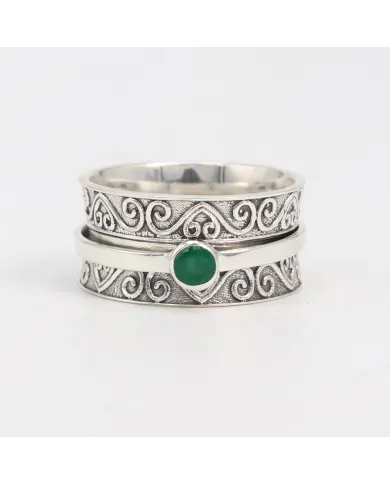 Emerald Spinner Ring | 925 Sterling Silver Filigree Fidget Band