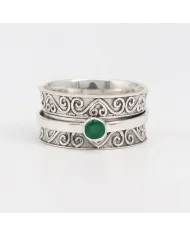 Emerald Spinner Ring | 925 Sterling Silver Filigree Fidget Band