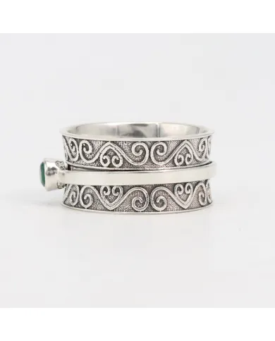Emerald Spinner Ring | 925 Sterling Silver Filigree Fidget Band