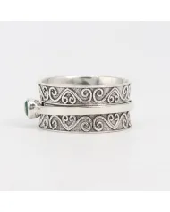 Emerald Spinner Ring | 925 Sterling Silver Filigree Fidget Band