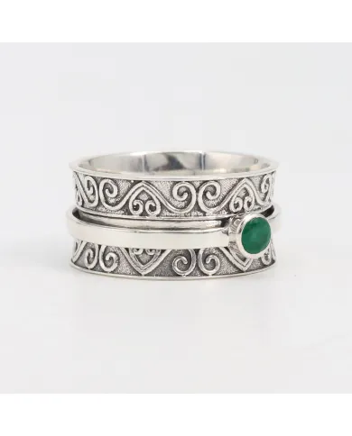 Emerald Spinner Ring | 925 Sterling Silver Filigree Fidget Band