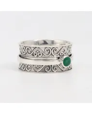Emerald Spinner Ring | 925 Sterling Silver Filigree Fidget Band