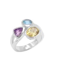 Amethyst Ring With Citrine & Blue Topaz Gemstone Ring - Sterling Silver Ring Handmade Statement Ring Dainty Ring for Women